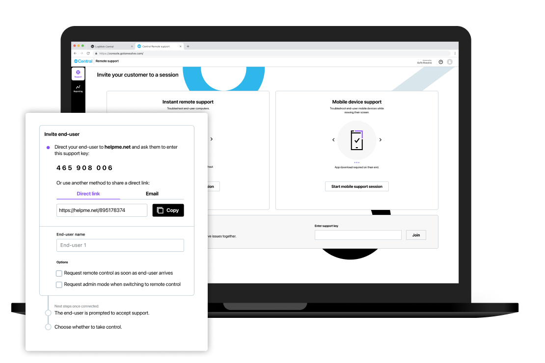 Schermata del modulo Remote Support