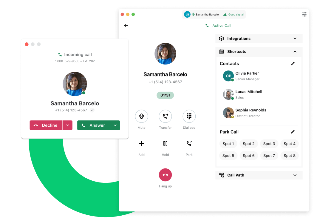 Interface affichant le téléphone logiciel adaptatif de GoTo Connect qui vous permet de visualiser les fonctionnalités les plus importantes pour vous.