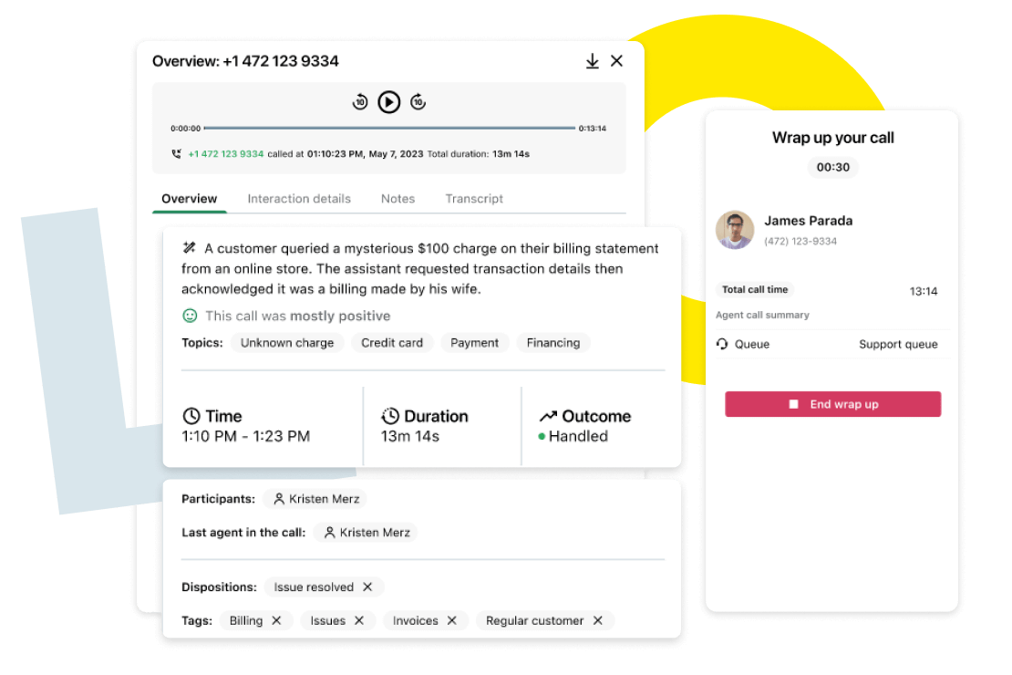 Miniature présentant les résumés et les notes après appel.