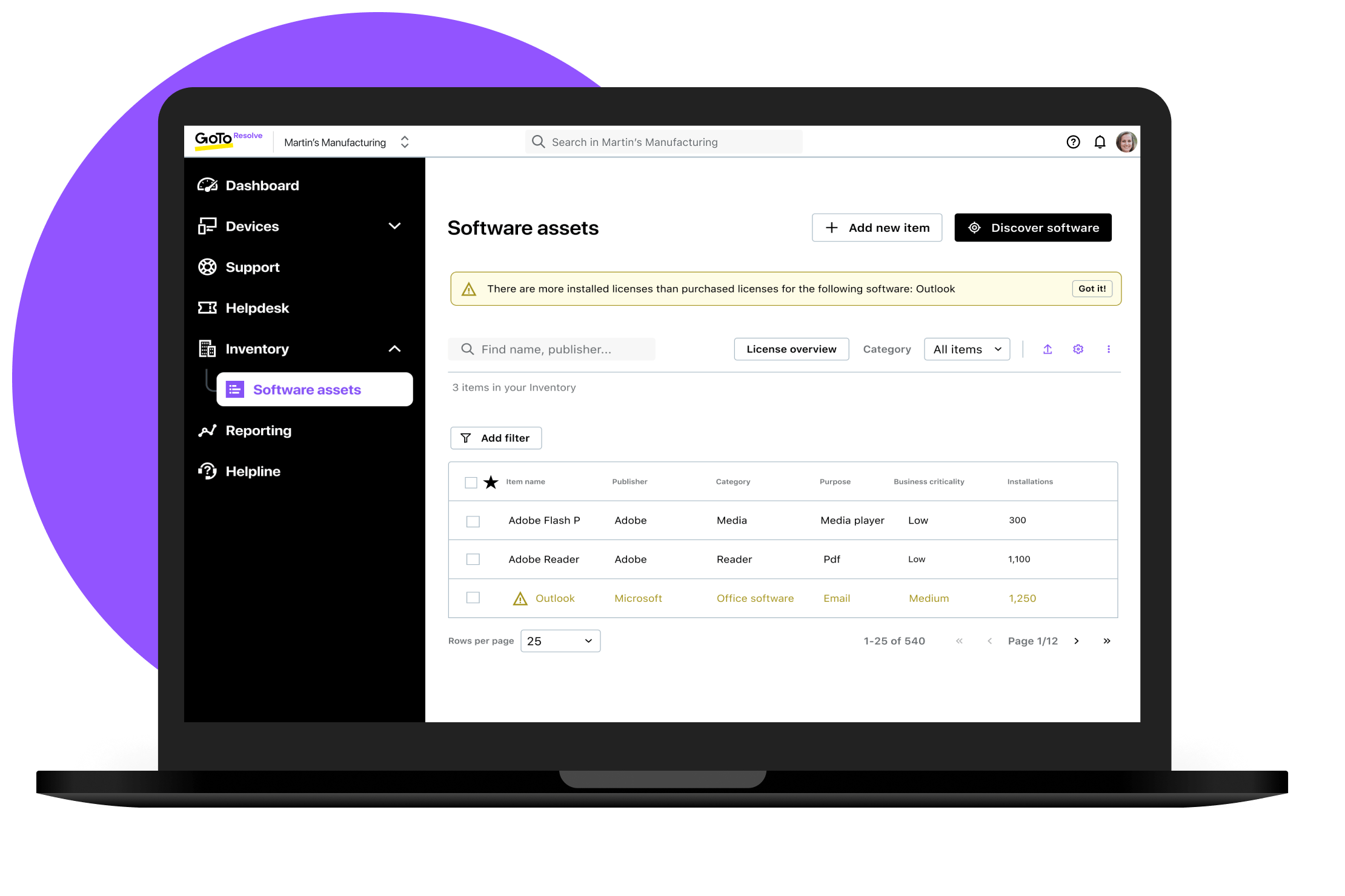 Esempi di opzioni di controllo dei dispositivi con GoTo Resolve.