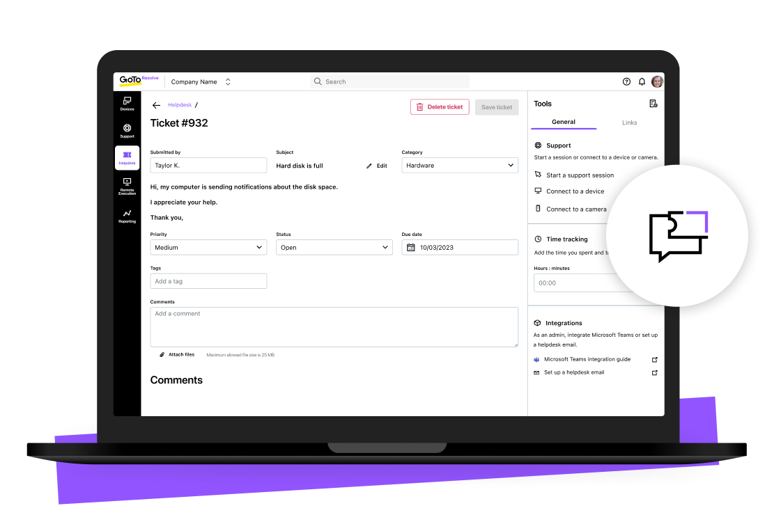 Tela exibindo as diversas configurações do suporte técnico e categorias de ticket.