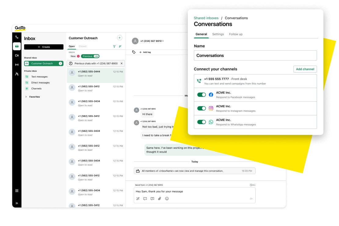 Interfaz de chat que muestra la conversación entre el educador y el alumno, integrada con canales de comunicación como WhatsApp, redes sociales y llamadas telefónicas VoIP.
