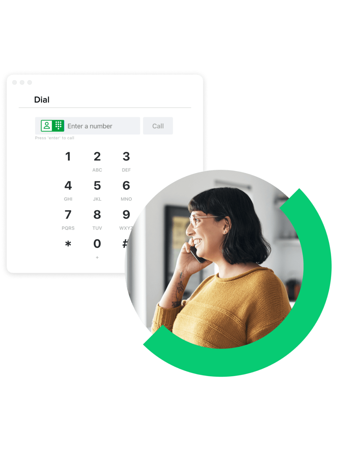 Un collage che mostra il tastierino numerico di GoTo Connect, accessibile da desktop e dispositivo mobile