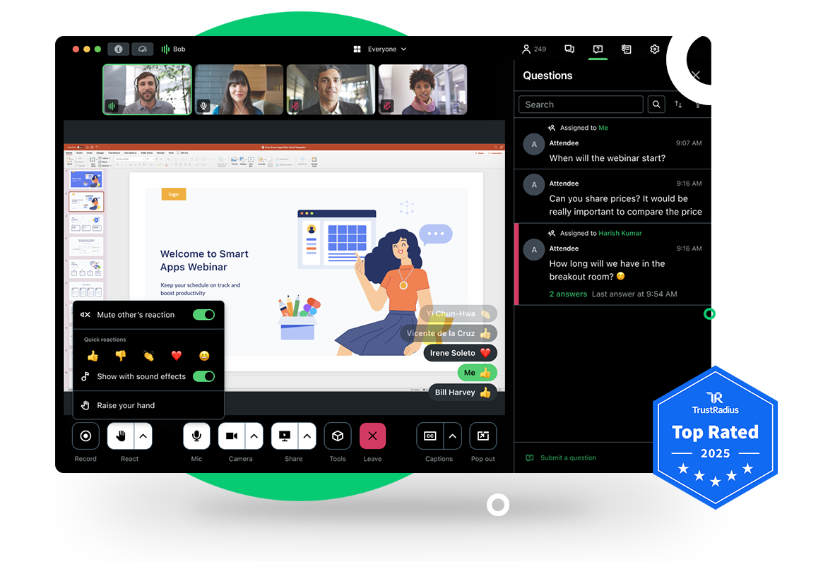 Interface utilisateur pour GoTo Webinar, un produit TrustRadius Top Rated.