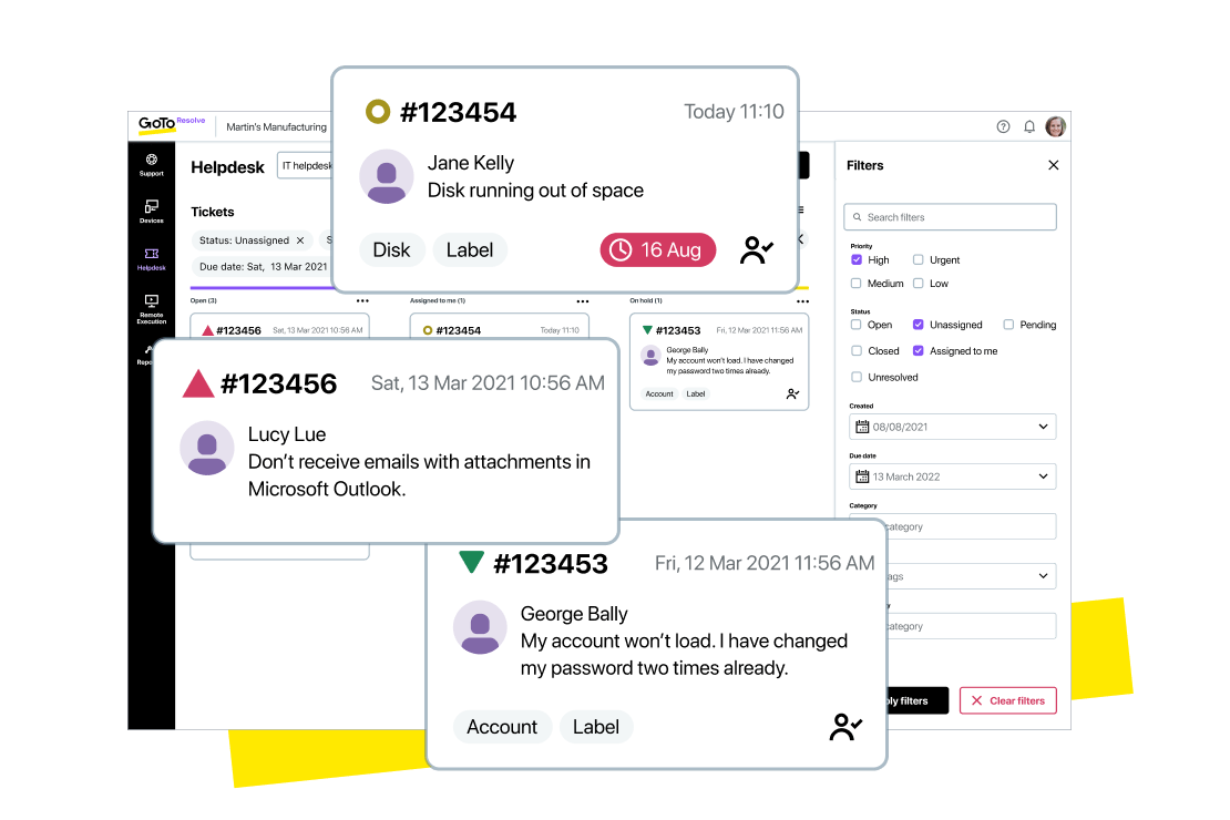 Vista della console di amministrazione dell'interfaccia e degli strumenti di ticketing di GoTo Resolve.