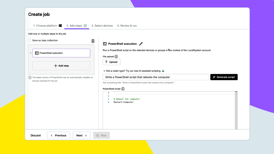 Creazione di un lavoro con l'esecuzione di PowerShell in GoTo Resolve.