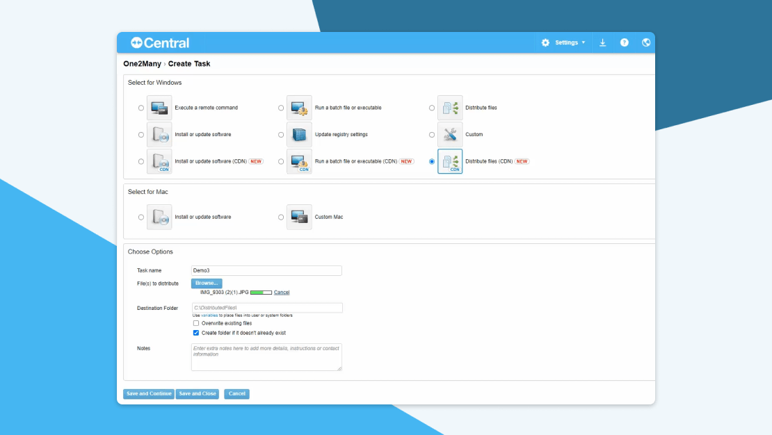 Creazione di task One2Many con Central.