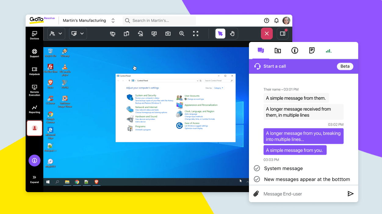 Schermate che mostrano una chiamata vocale avviata durante una sessione di supporto.